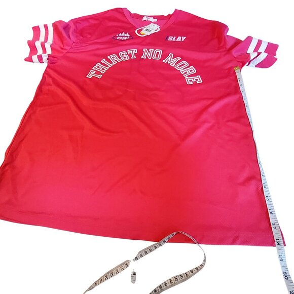 Poppi Pink "Thirst No More" Graphic Tee - Large Striped Short Sleeves  V-Neck - Picture 5 of 7